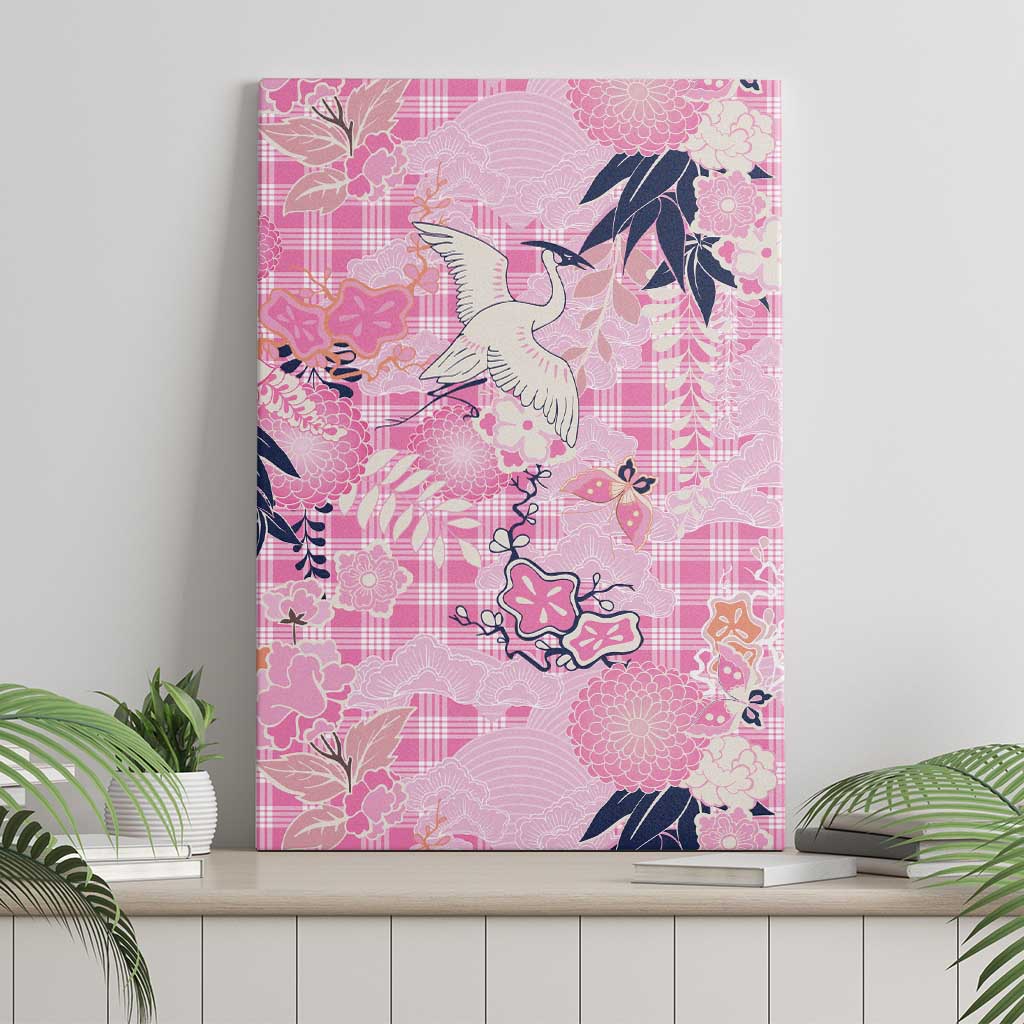 Pink Palaka Crane and Flowers Canvas Wall Art Japan Heritage Spirit - Polynesian Pride
