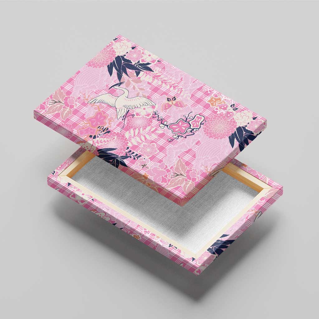 Pink Palaka Crane and Flowers Canvas Wall Art Japan Heritage Spirit - Polynesian Pride