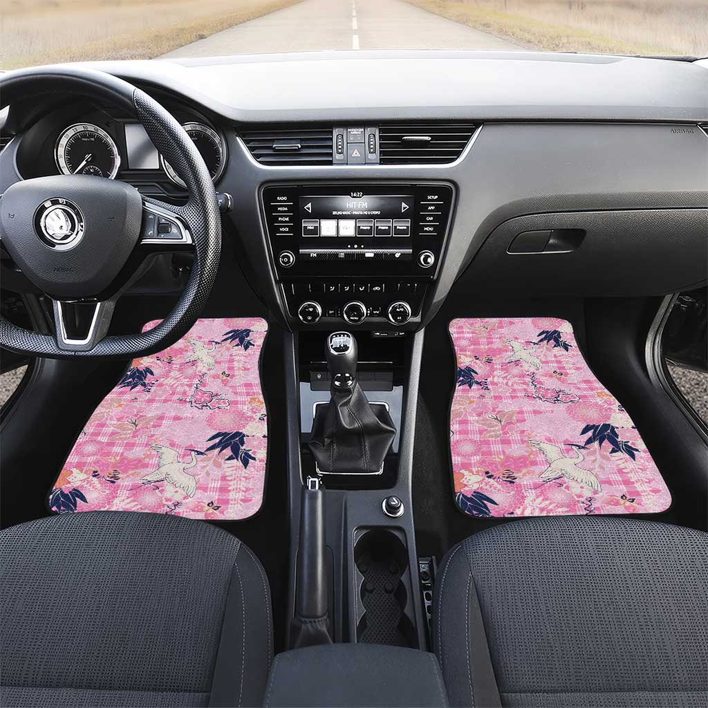 Pink Palaka Crane and Flowers Car Mats Japan Heritage Spirit - Polynesian Pride