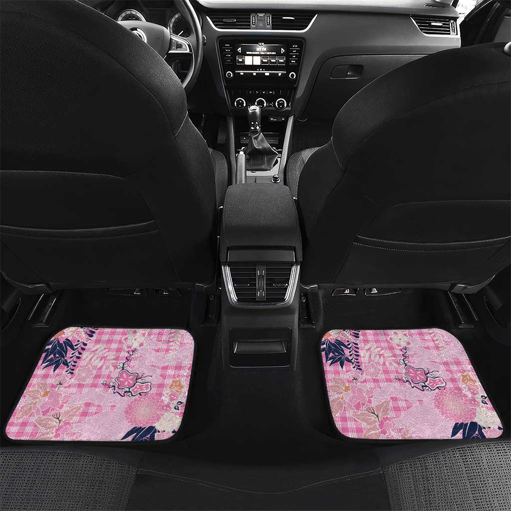 Pink Palaka Crane and Flowers Car Mats Japan Heritage Spirit - Polynesian Pride