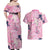Pink Palaka Crane and Flowers Couples Matching Off Shoulder Maxi Dress and Hawaiian Shirt Japan Heritage Spirit - Polynesian Pride