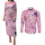 Pink Palaka Crane and Flowers Couples Matching Puletasi and Long Sleeve Button Shirt Japan Heritage Spirit - Polynesian Pride