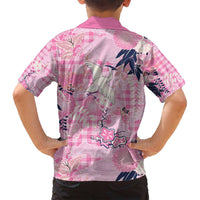 Pink Palaka Crane and Flowers Family Matching Long Sleeve Bodycon Dress and Hawaiian Shirt Japan Heritage Spirit - Polynesian Pride