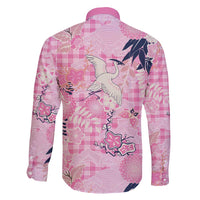 Pink Palaka Crane and Flowers Family Matching Long Sleeve Bodycon Dress and Hawaiian Shirt Japan Heritage Spirit - Polynesian Pride