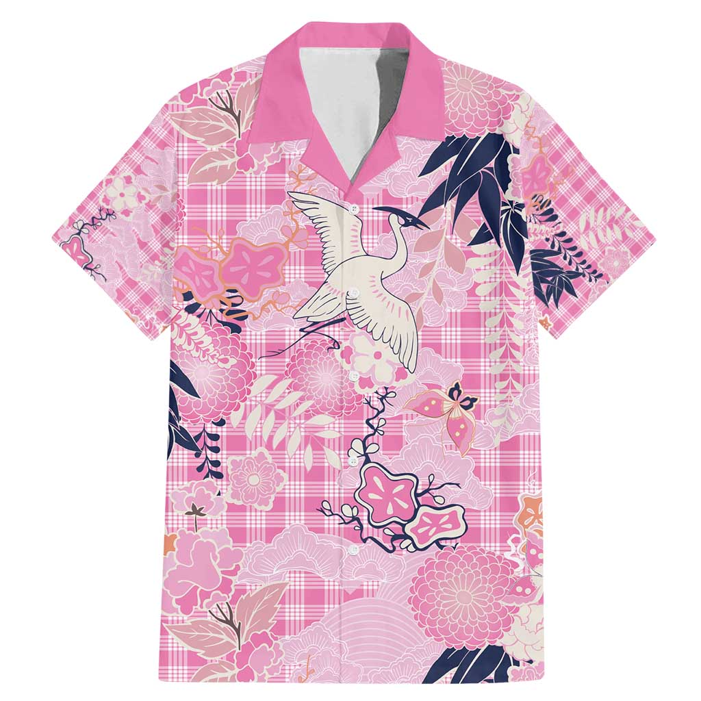 Pink Palaka Crane and Flowers Family Matching Mermaid Dress and Hawaiian Shirt Japan Heritage Spirit - Polynesian Pride