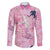 Pink Palaka Crane and Flowers Family Matching Off The Shoulder Long Sleeve Dress and Hawaiian Shirt Japan Heritage Spirit - Polynesian Pride
