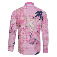 Pink Palaka Crane and Flowers Family Matching Off The Shoulder Long Sleeve Dress and Hawaiian Shirt Japan Heritage Spirit - Polynesian Pride