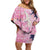 Pink Palaka Crane and Flowers Family Matching Off Shoulder Short Dress and Hawaiian Shirt Japan Heritage Spirit - Polynesian Pride