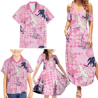 Pink Palaka Crane and Flowers Family Matching Summer Maxi Dress and Hawaiian Shirt Japan Heritage Spirit - Polynesian Pride