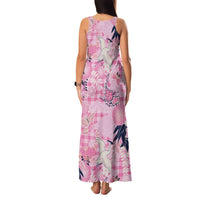 Pink Palaka Crane and Flowers Family Matching Tank Maxi Dress and Hawaiian Shirt Japan Heritage Spirit - Polynesian Pride
