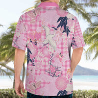 Pink Palaka Crane and Flowers Hawaiian Shirt Japan Heritage Spirit - Polynesian Pride