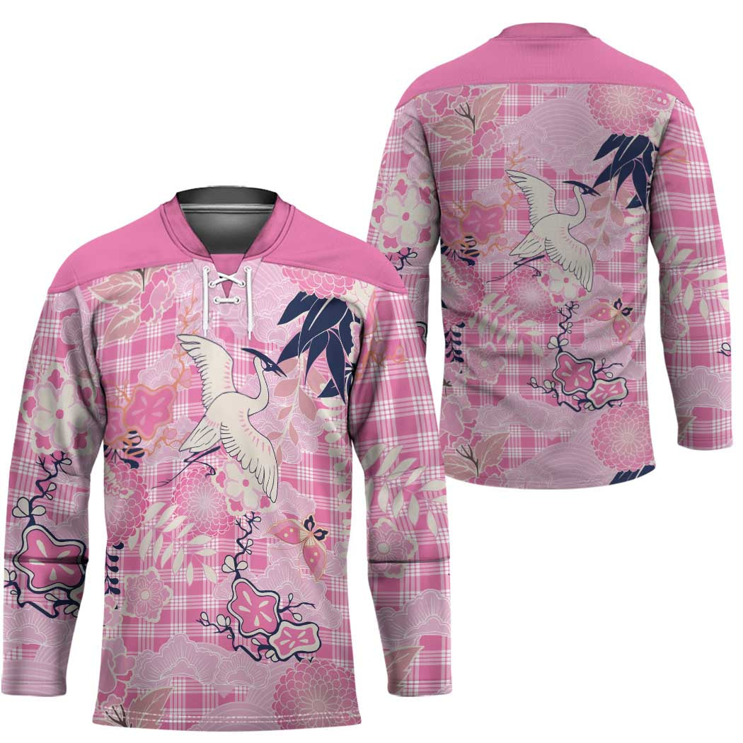 Pink Palaka Crane and Flowers Hockey Jersey Japan Heritage Spirit - Polynesian Pride