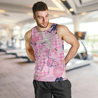 Pink Palaka Crane and Flowers Men Tank Top Japan Heritage Spirit - Polynesian Pride