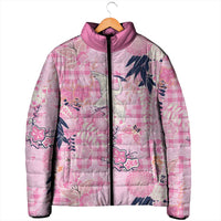 Pink Palaka Crane and Flowers Padded Jacket Japan Heritage Spirit - Polynesian Pride