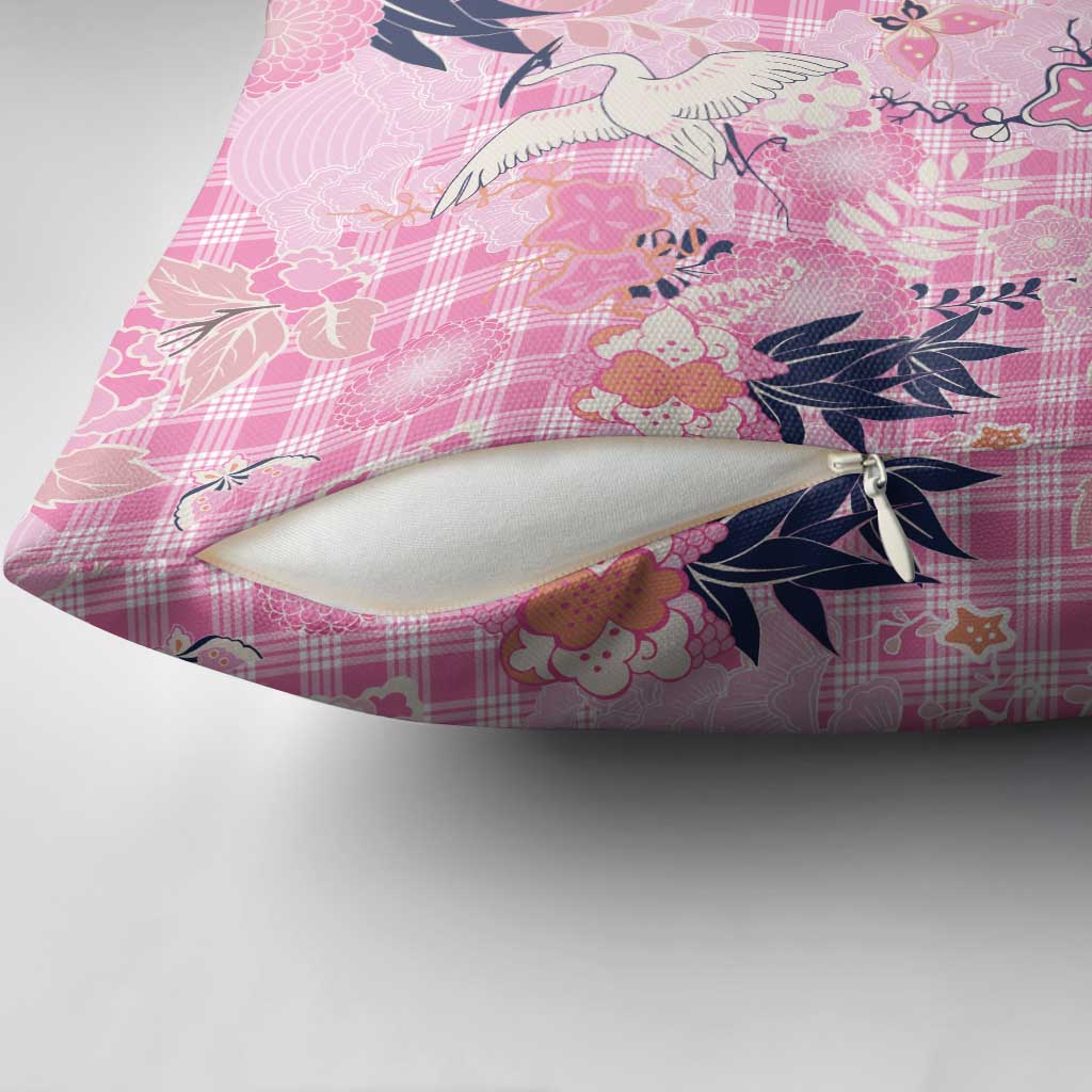 Pink Palaka Crane and Flowers Pillow Cover Japan Heritage Spirit - Polynesian Pride