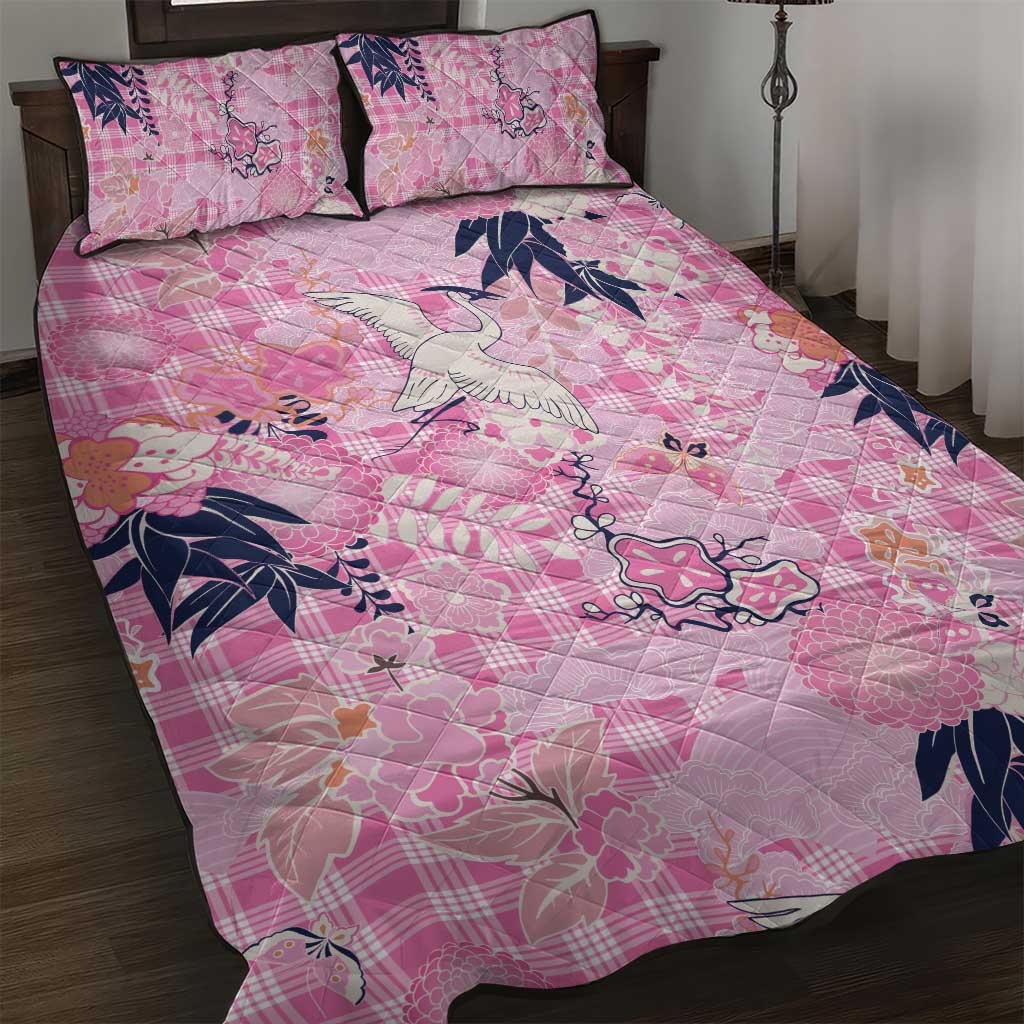 Pink Palaka Crane and Flowers Quilt Bed Set Japan Heritage Spirit LT9 Pink - Polynesian Pride