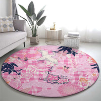 Pink Palaka Crane and Flowers Round Carpet Japan Heritage Spirit LT9 - Polynesian Pride