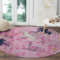Pink Palaka Crane and Flowers Round Carpet Japan Heritage Spirit LT9 - Polynesian Pride