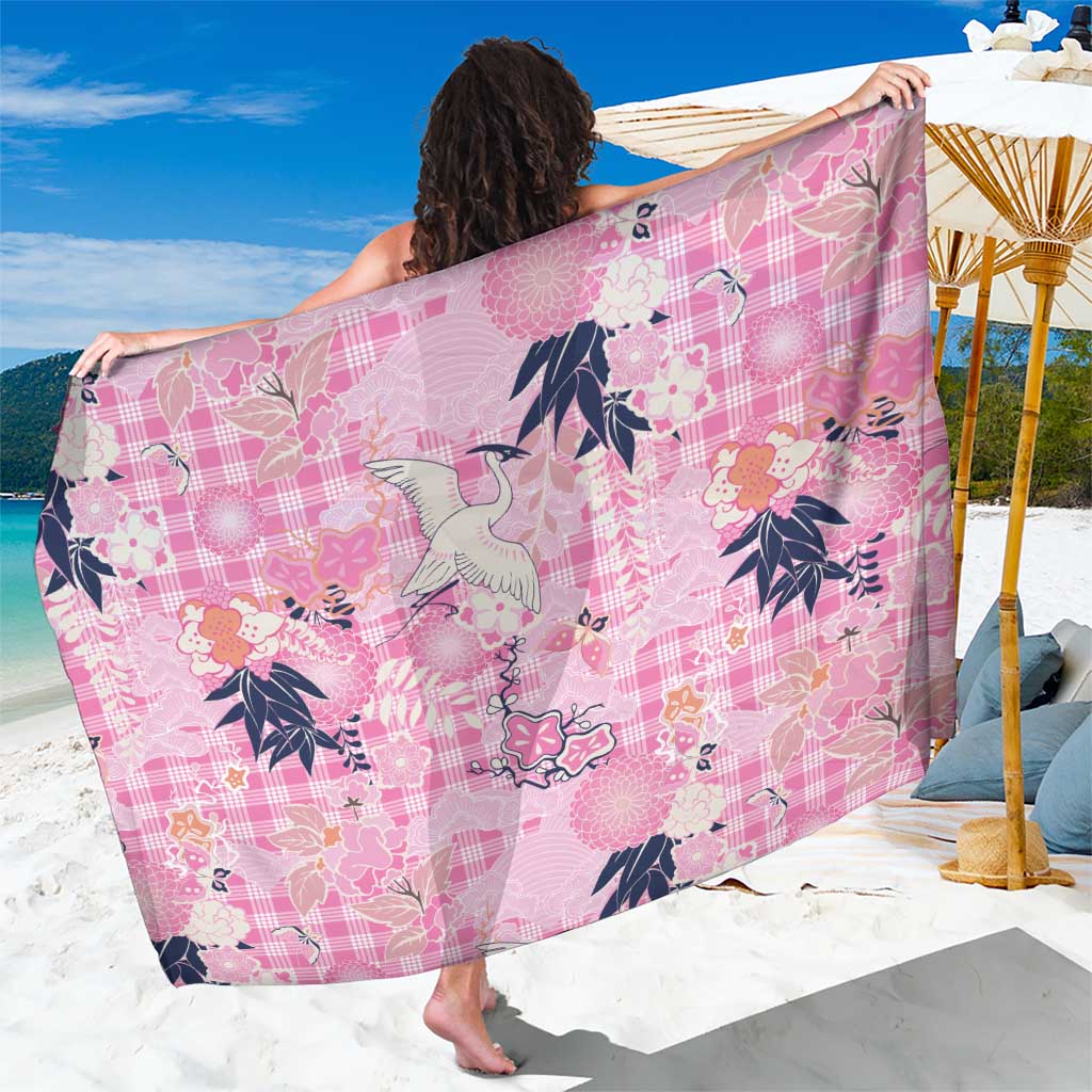Pink Palaka Crane and Flowers Sarong Japan Heritage Spirit LT9 One Size 44 x 66 inches Pink - Polynesian Pride