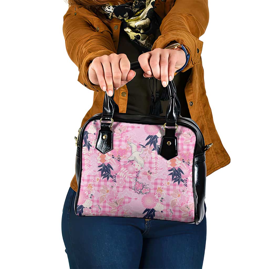 Pink Palaka Crane and Flowers Shoulder Handbag Japan Heritage Spirit - Polynesian Pride
