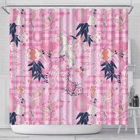 Pink Palaka Crane and Flowers Shower Curtain Japan Heritage Spirit - Polynesian Pride
