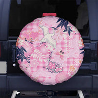 Pink Palaka Crane and Flowers Spare Tire Cover Japan Heritage Spirit - Polynesian Pride