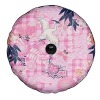 Pink Palaka Crane and Flowers Spare Tire Cover Japan Heritage Spirit - Polynesian Pride