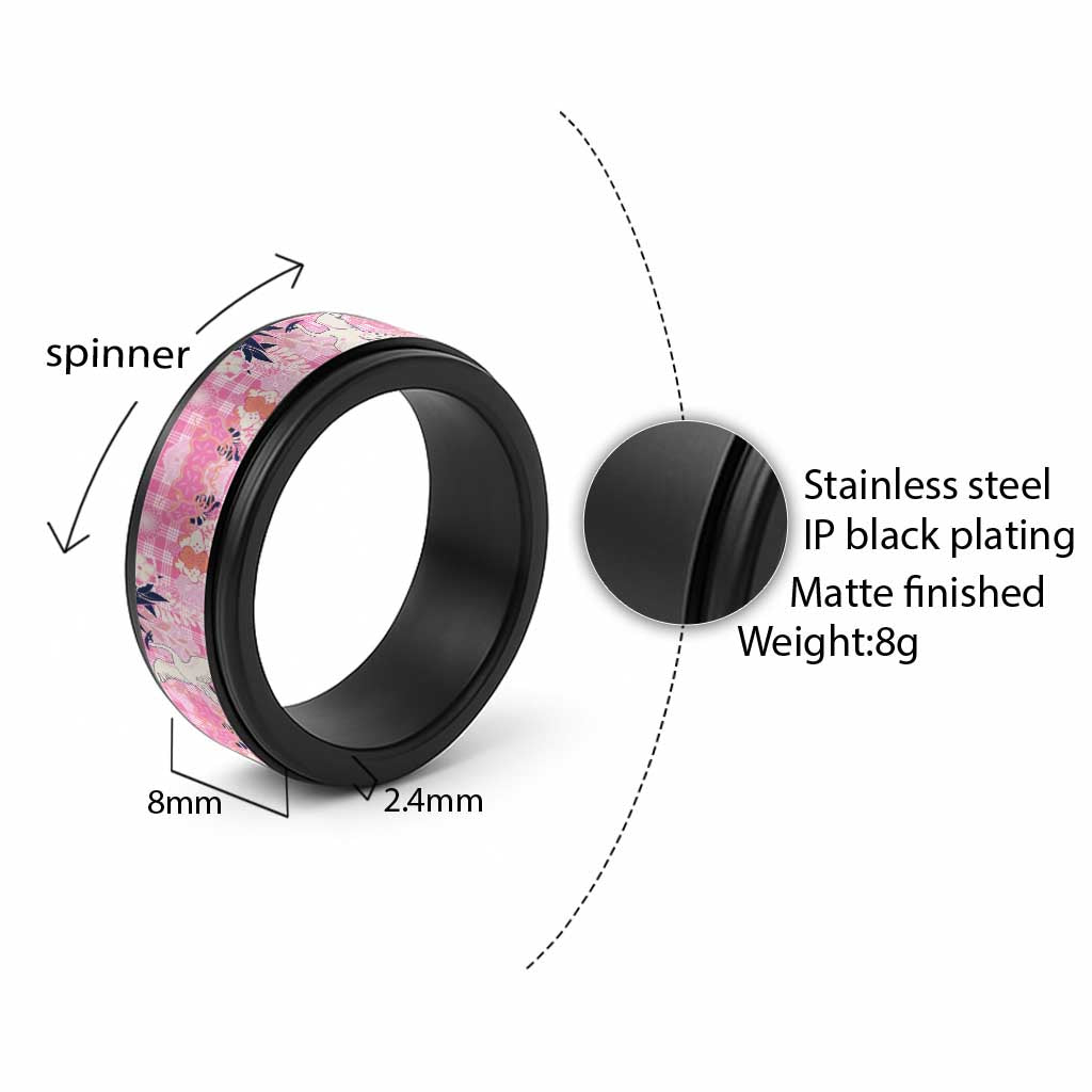 Pink Palaka Crane and Flowers Spinner Ring Japan Heritage Spirit - Polynesian Pride