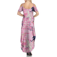Pink Palaka Crane and Flowers Summer Maxi Dress Japan Heritage Spirit - Polynesian Pride