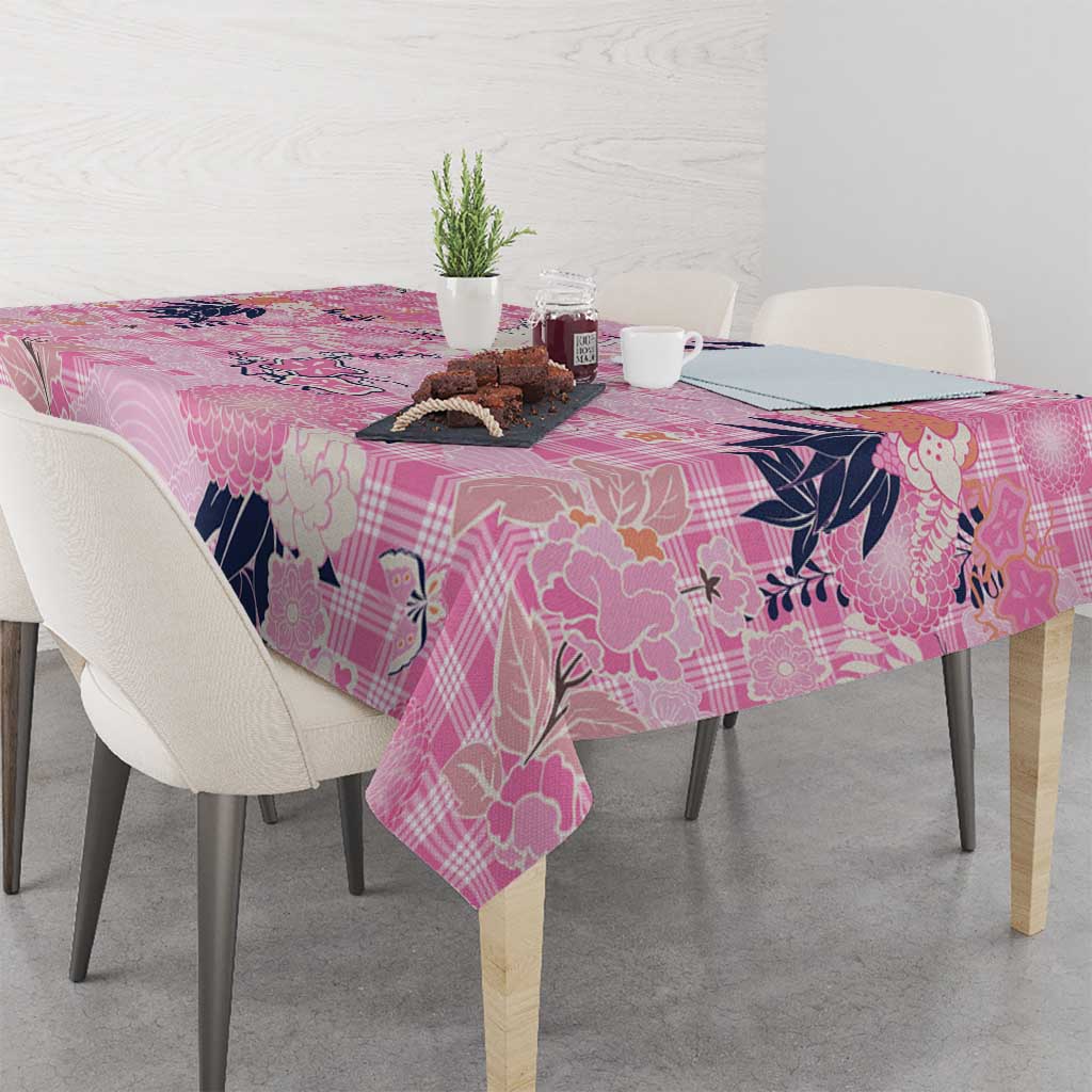Pink Palaka Crane and Flowers Tablecloth Japan Heritage Spirit - Polynesian Pride