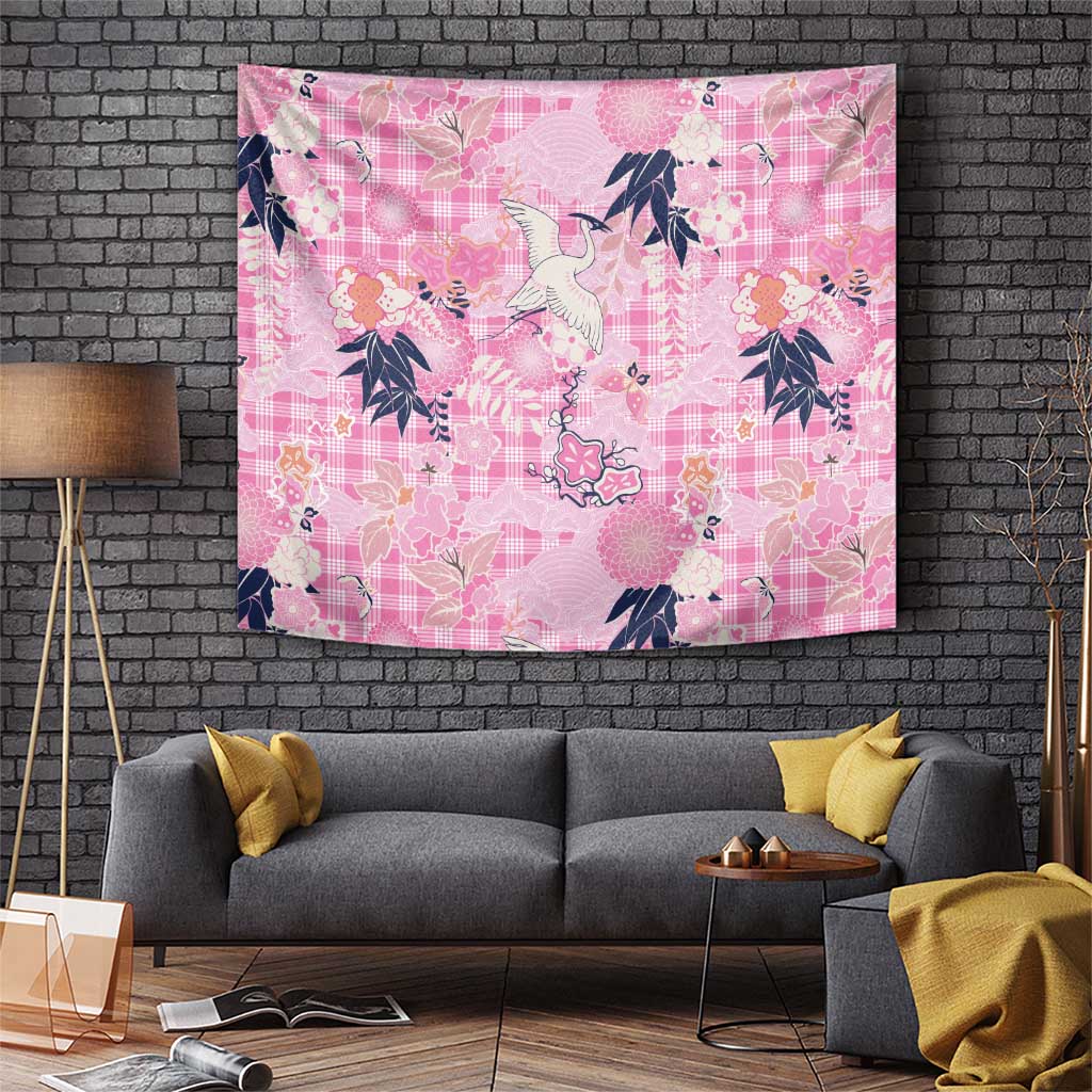 Pink Palaka Crane and Flowers Tapestry Japan Heritage Spirit LT9 Pink - Polynesian Pride
