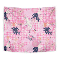 Pink Palaka Crane and Flowers Tapestry Japan Heritage Spirit - Polynesian Pride