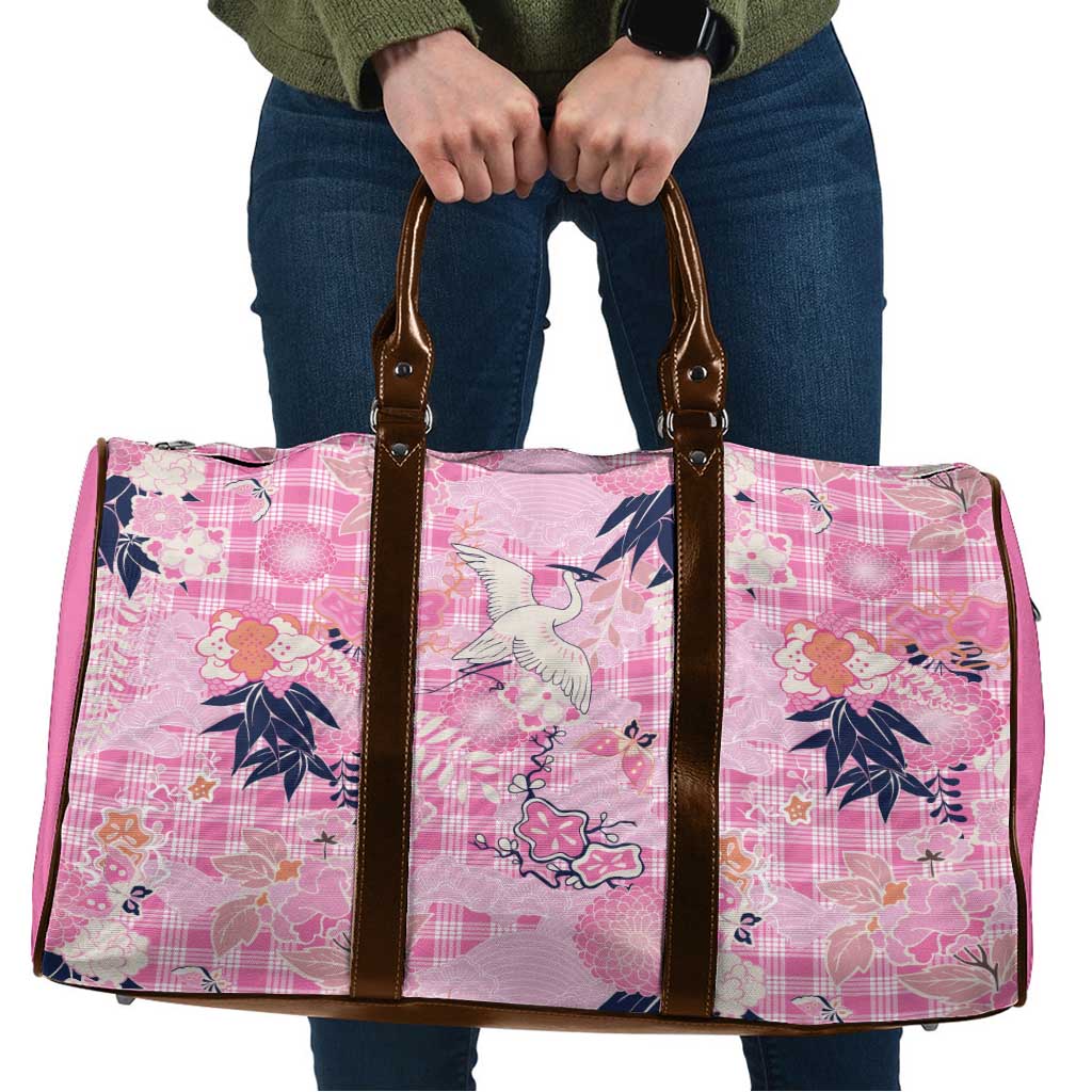 Pink Palaka Crane and Flowers Travel Bag Japan Heritage Spirit LT9 Pink - Polynesian Pride