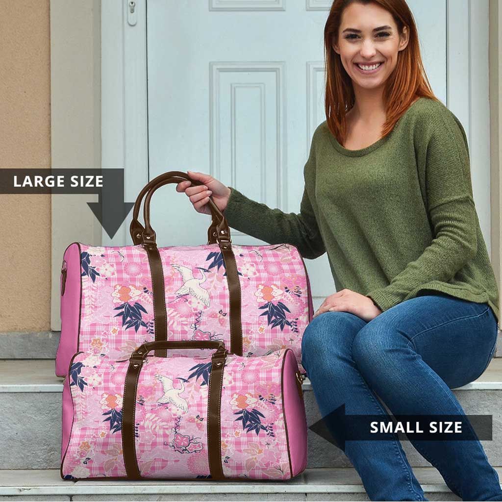 Pink Palaka Crane and Flowers Travel Bag Japan Heritage Spirit - Polynesian Pride