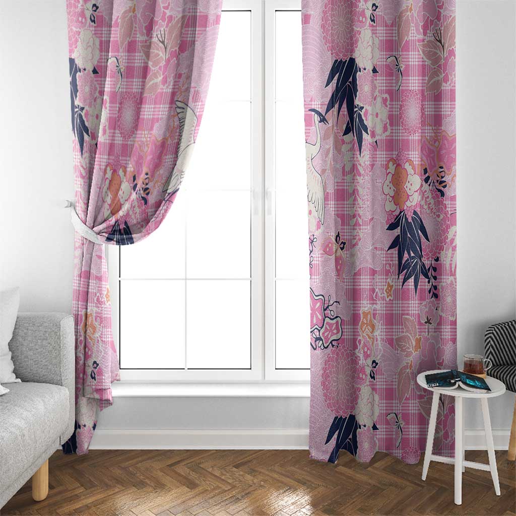 Pink Palaka Crane and Flowers Window Curtain Japan Heritage Spirit - Polynesian Pride
