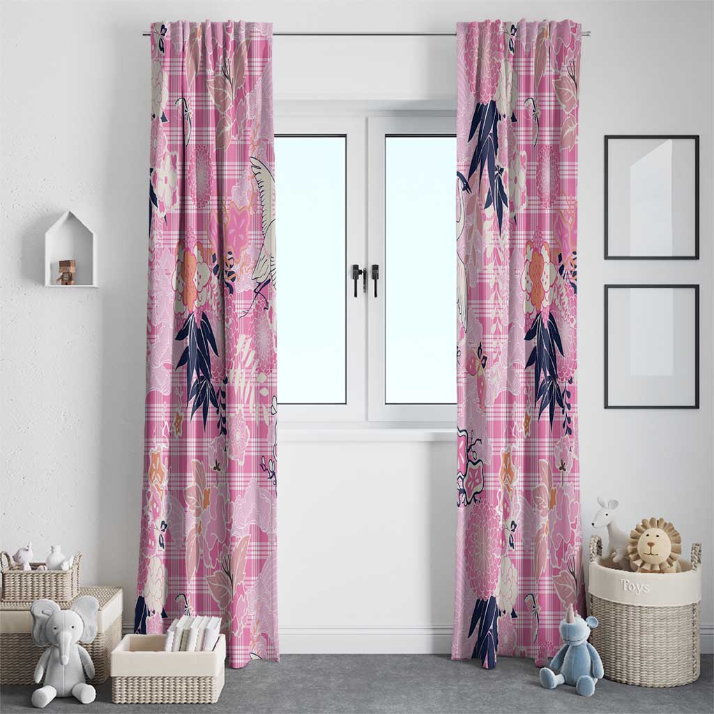 Pink Palaka Crane and Flowers Window Curtain Japan Heritage Spirit - Polynesian Pride
