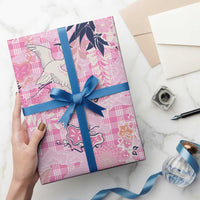 Pink Palaka Crane and Flowers Wrapping Paper Japan Heritage Spirit - Polynesian Pride