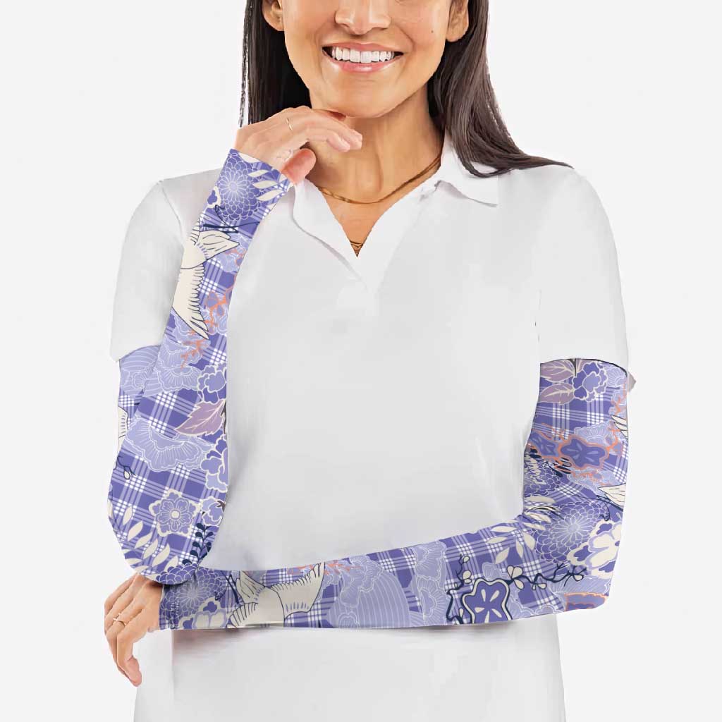 Purple Palaka Crane and Flowers Arm Sleeves Japan Heritage Spirit LT9 - Polynesian Pride