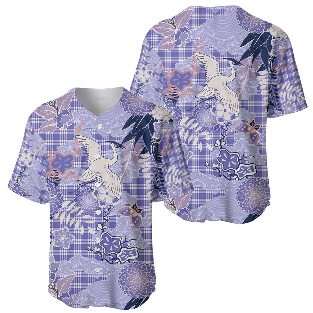 Purple Palaka Crane and Flowers Baseball Jersey Japan Heritage Spirit - Polynesian Pride