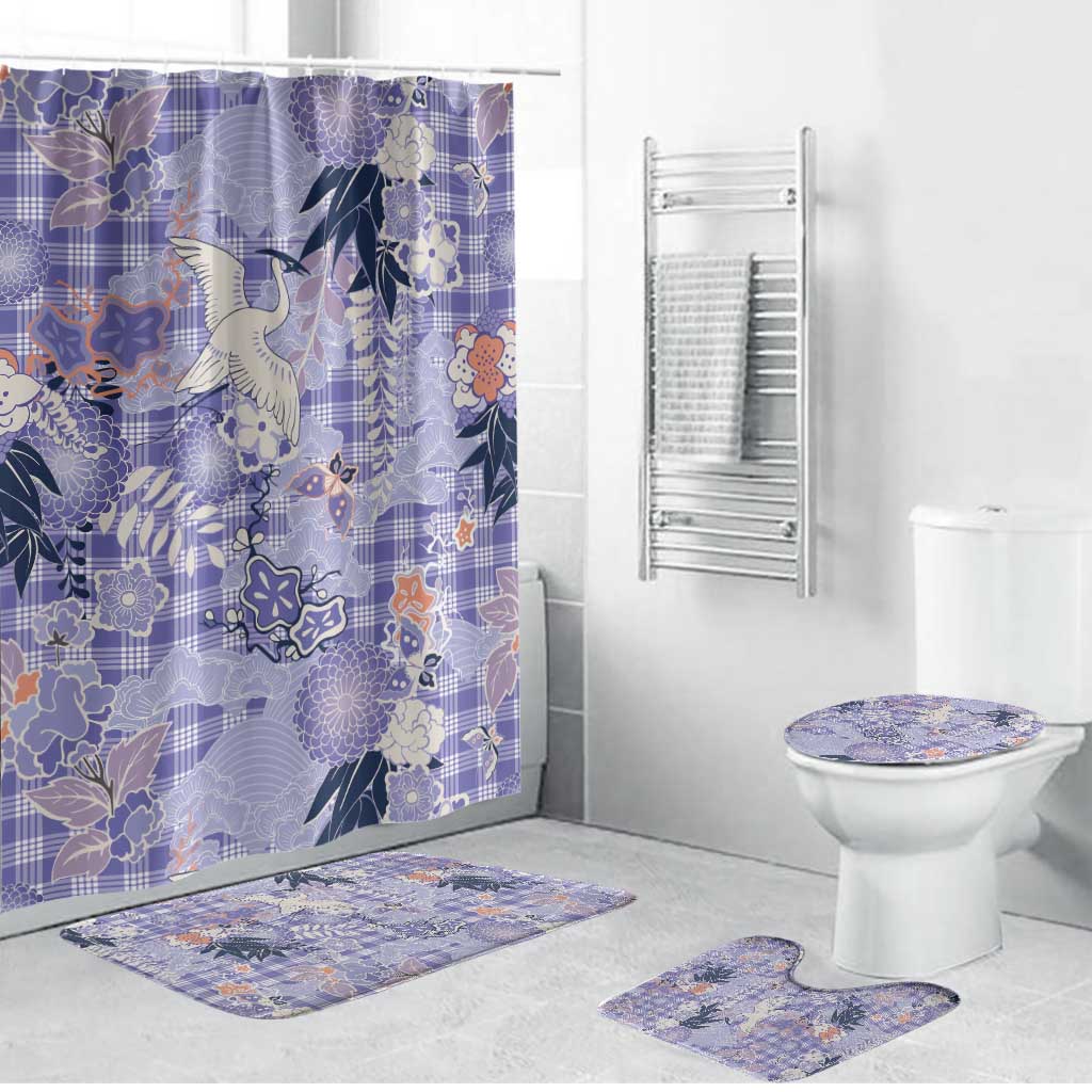 Purple Palaka Crane and Flowers Bathroom Set Japan Heritage Spirit LT9 Bathroom Set (4 pcs) Purple - Polynesian Pride