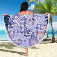 Purple Palaka Crane and Flowers Beach Blanket Japan Heritage Spirit - Polynesian Pride