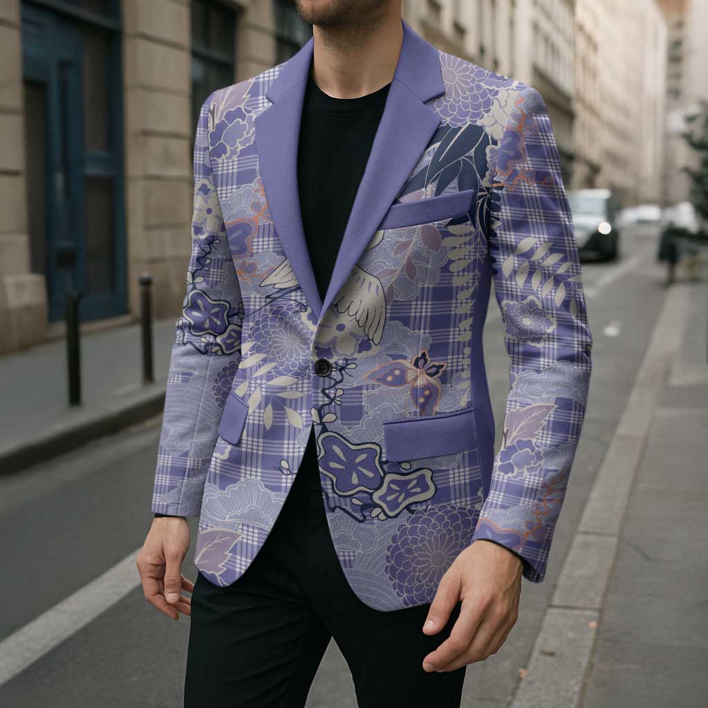 Purple Palaka Crane and Flowers Blazer Japan Heritage Spirit - Polynesian Pride