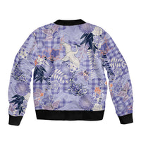 Purple Palaka Crane and Flowers Bomber Jacket Japan Heritage Spirit - Polynesian Pride