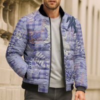 Purple Palaka Crane and Flowers Bomber Puffer Jacket Japan Heritage Spirit - Polynesian Pride