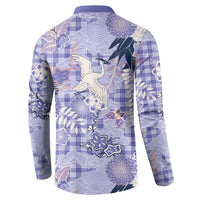 Purple Palaka Crane and Flowers Button Sweatshirt Japan Heritage Spirit - Polynesian Pride