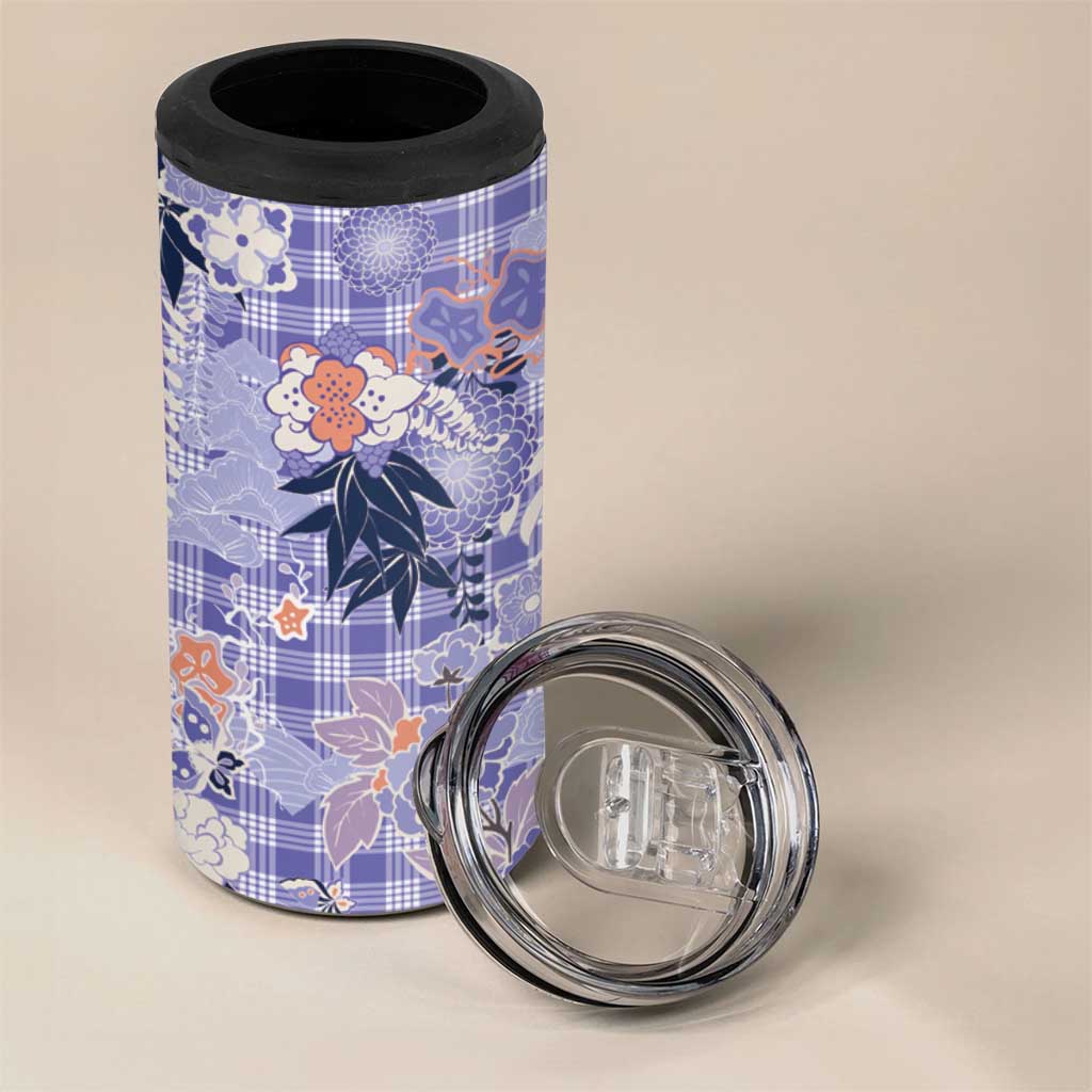 Purple Palaka Crane and Flowers 4 in 1 Can Cooler Tumbler Japan Heritage Spirit - Polynesian Pride
