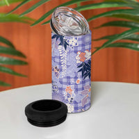 Purple Palaka Crane and Flowers 4 in 1 Can Cooler Tumbler Japan Heritage Spirit - Polynesian Pride