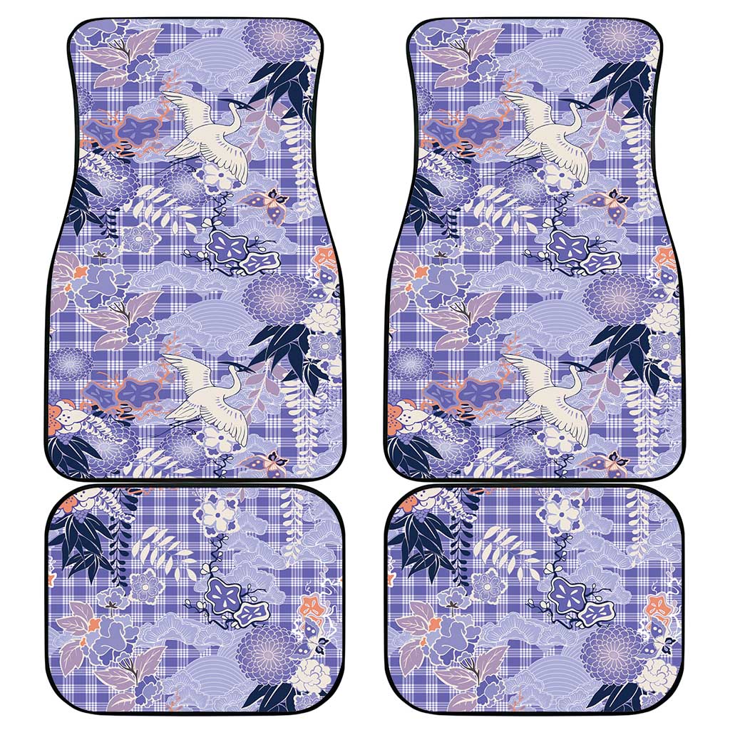 Purple Palaka Crane and Flowers Car Mats Japan Heritage Spirit - Polynesian Pride