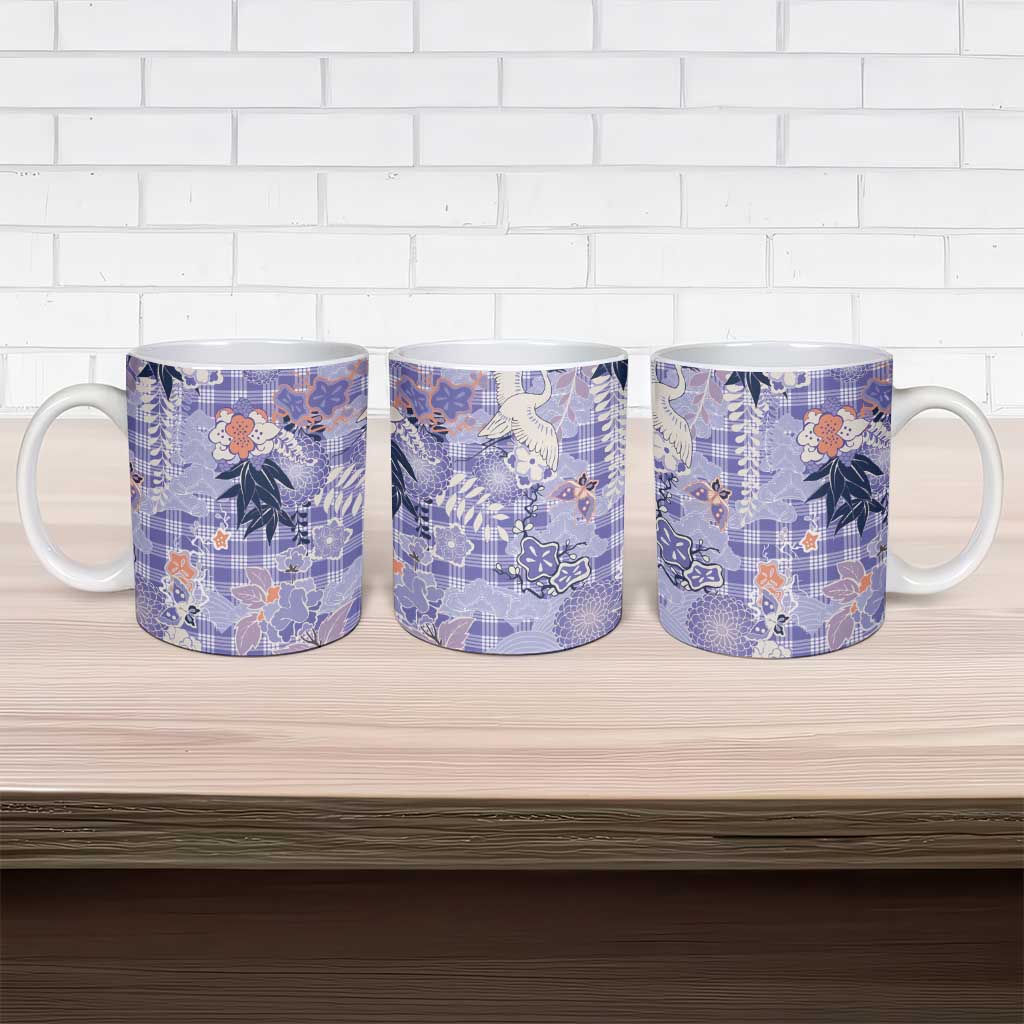 Purple Palaka Crane and Flowers Ceramic Mug Japan Heritage Spirit - Polynesian Pride