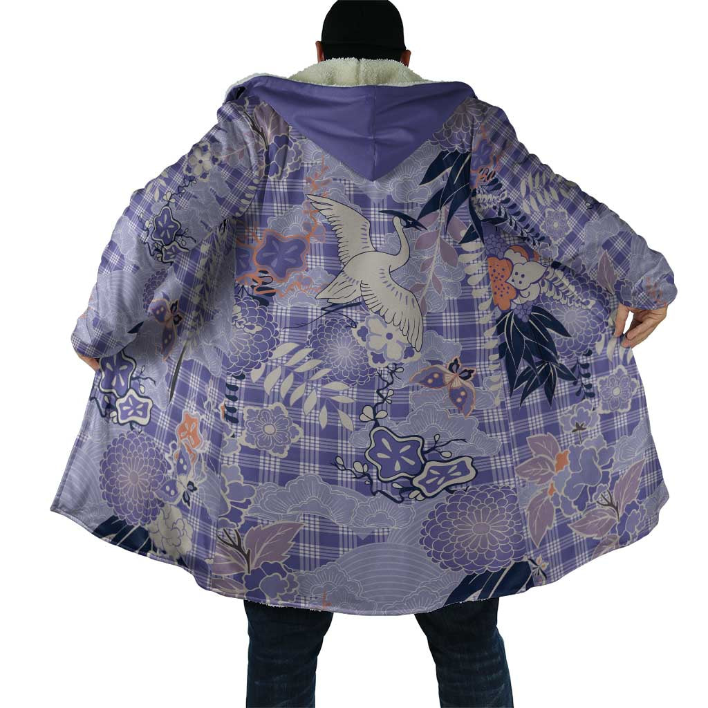 Purple Palaka Crane and Flowers Cloak Japan Heritage Spirit - Polynesian Pride